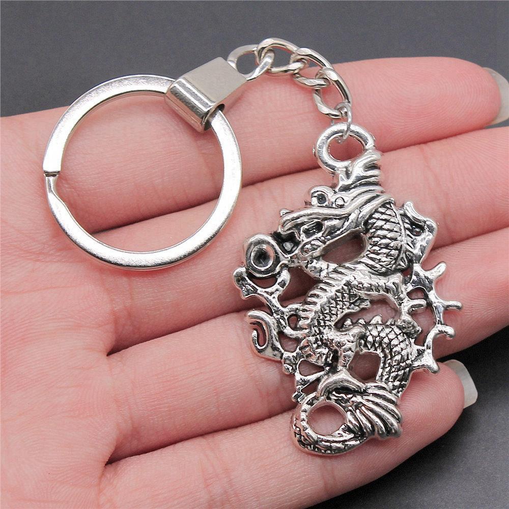 Dinosaur Animal Prehistoric Creature Pendant Antique Bronze Metal Keychain with 30mm Ring for Women High Quality