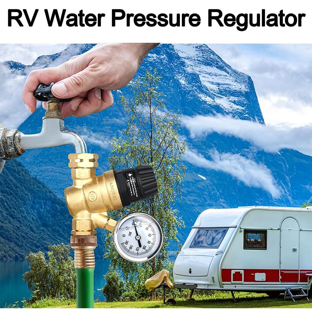 3/4 Inch Water Pressure Regulator Brass RV Pressure Reducer Valve Compact Adjustable for Camper/Garden Hose/Travel Trailer