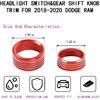 Red Headlight&Gear Knob Switch Knob Cover Ring for 2018+ Dodge RAM 1500 Aluminum