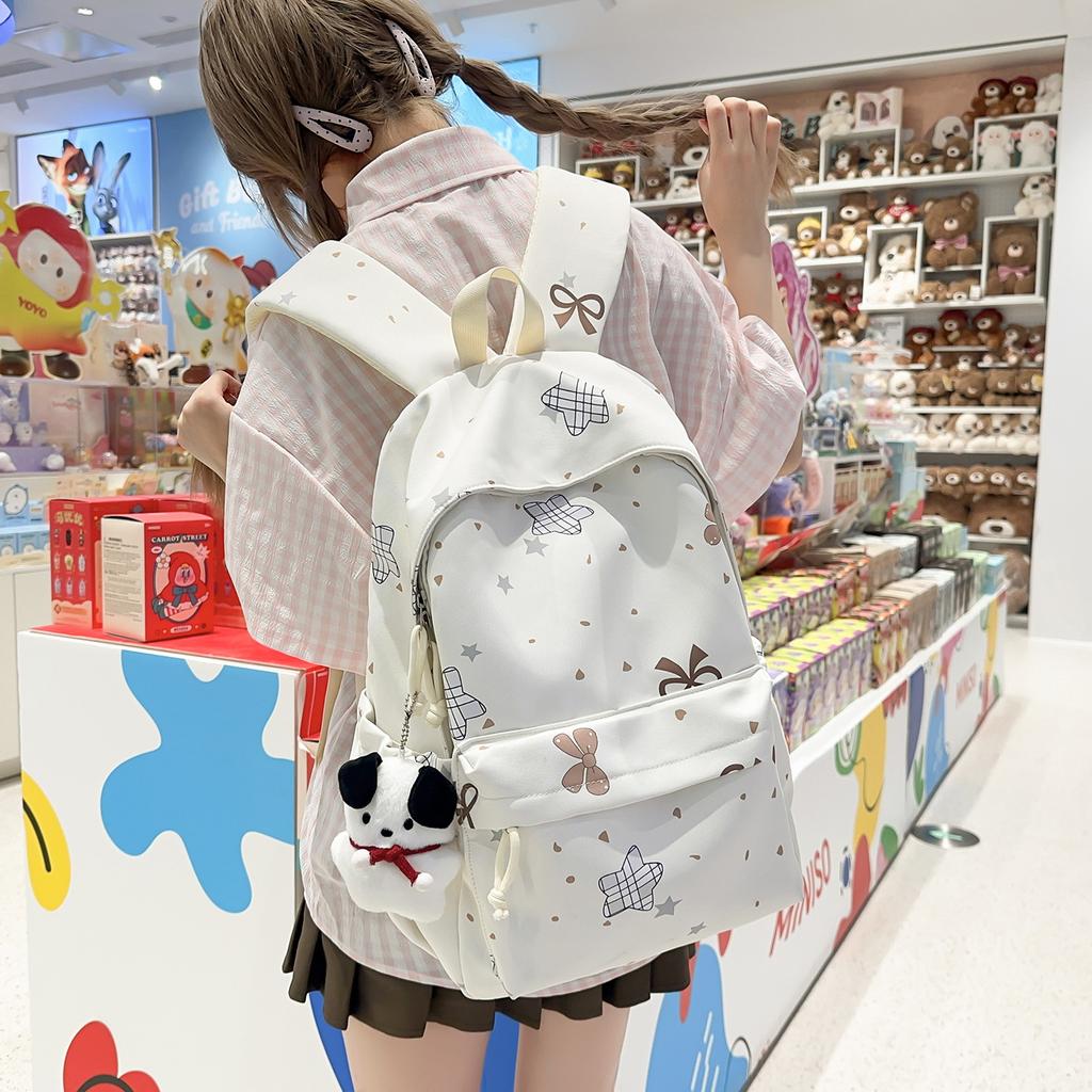 Schoolbag Korean Ins Fresh Star Bow Junior High School Girls High Value Large Capacity Lightweight High School Backpack