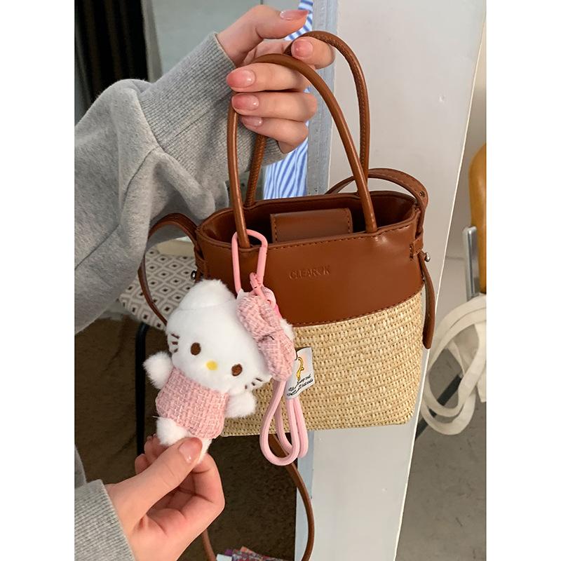 Sommermode Strohtasche Damenhandtasche neue Nische Eimer gewebte Tasche Spleiß Schulter Messenger Bag