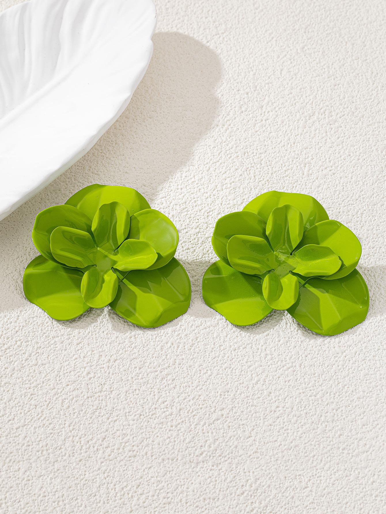 

ZA elegant flower designer temperament earrings simple personality exaggerated trend ear jewelry зелений