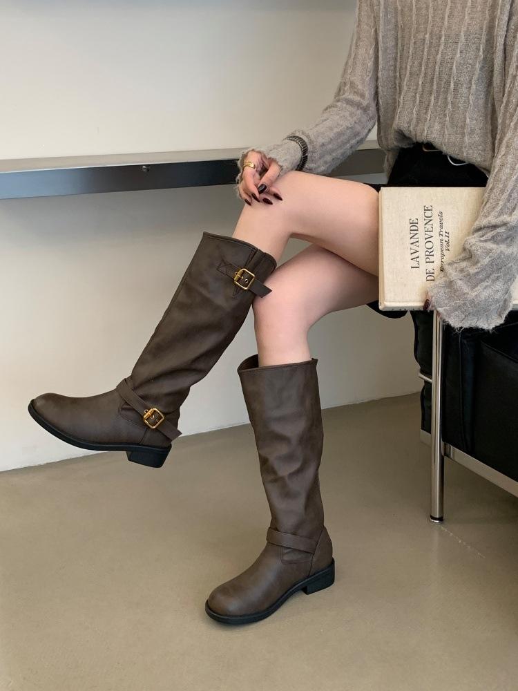 Retro polished old boots women's new autumn Maillard tall knight long boots