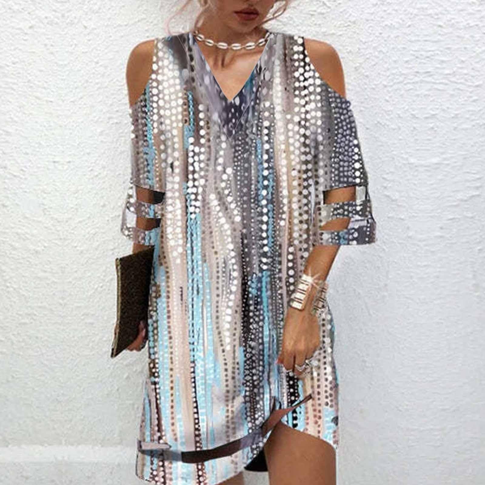 

Women Spring Casual Dresses Boho V Neck 3/4 Sleeve Beach A-Line Midi Dress XL хаки
