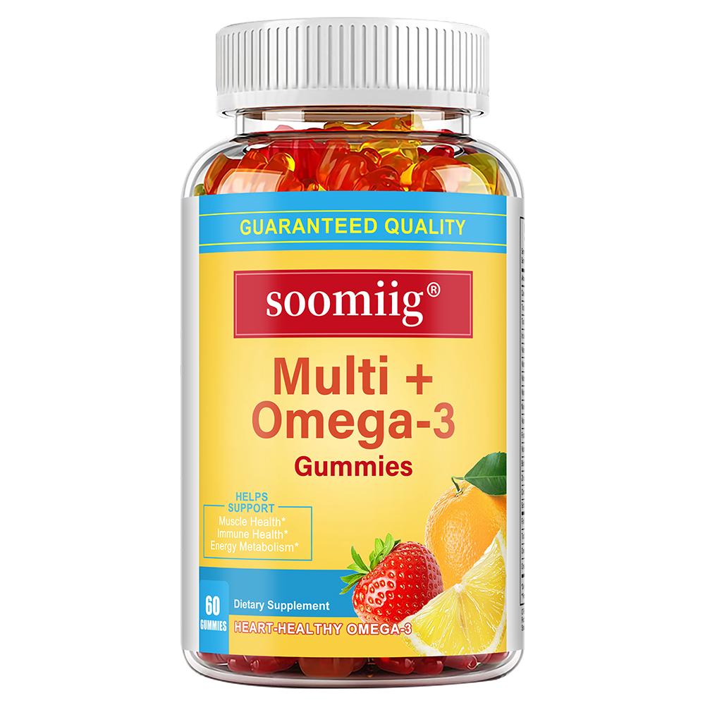 

Multi+,Omega-3 Gummies, Vitamin A, Vitamin C, Vitamin D3, Vitamin E, Dietary Supplement 60 Gummies