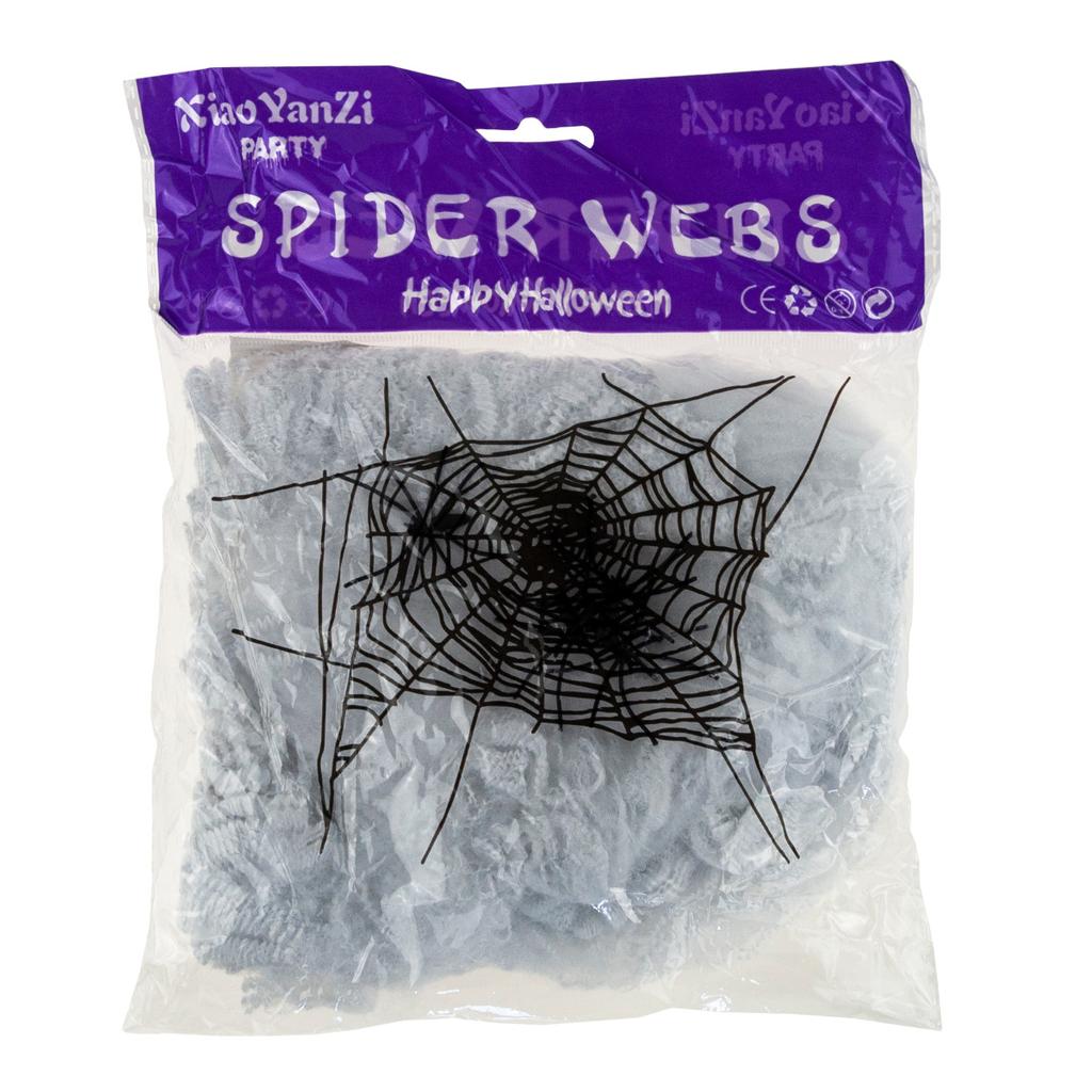 Artificial Spiderweb, White, with Spiders, Halloween Decoration, 4 Spiders