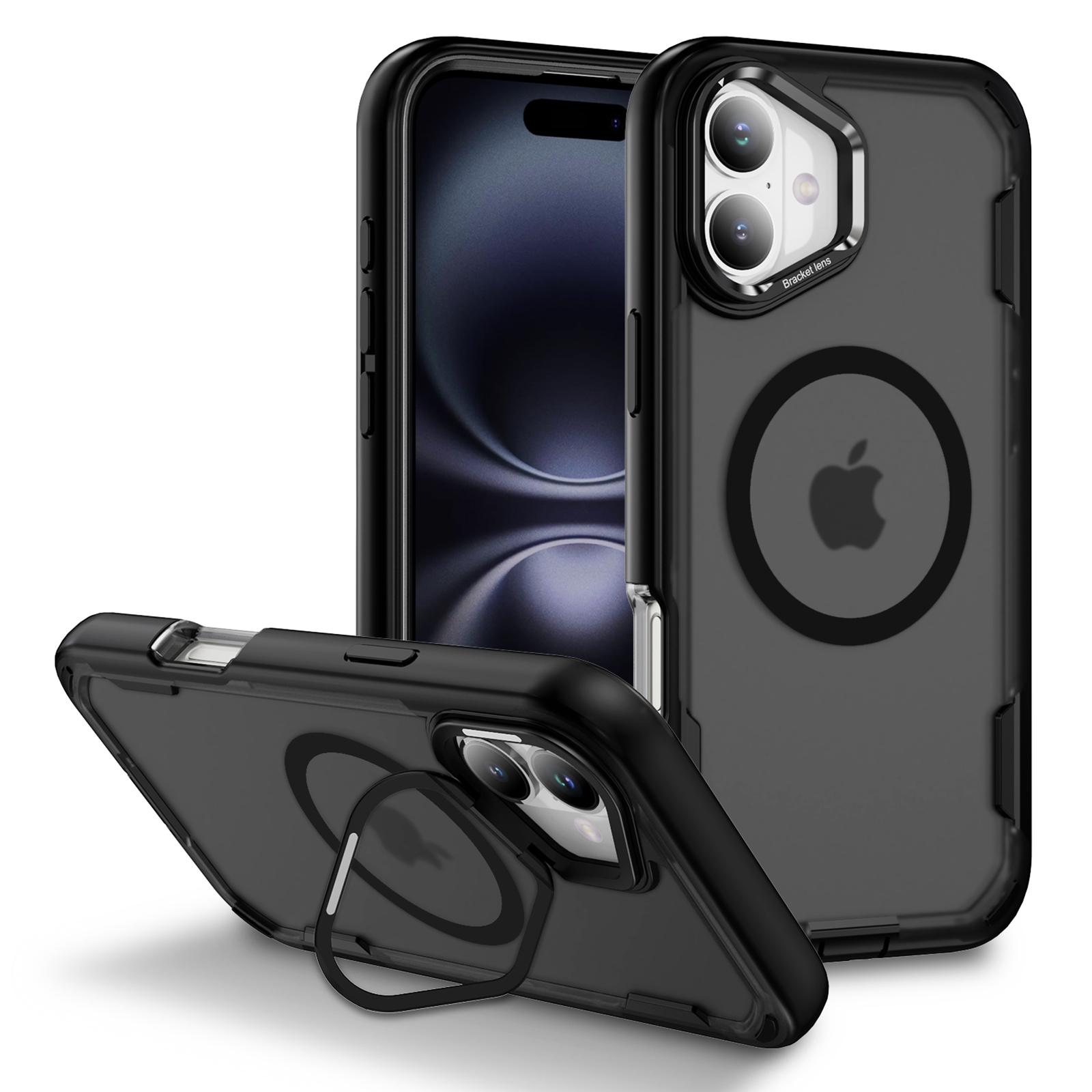 

Чехол для iPhone 16, совместимый с MagSafe, рамка для объектива, подставка, ТПУ+ПК, противоударный чехол для телефона C