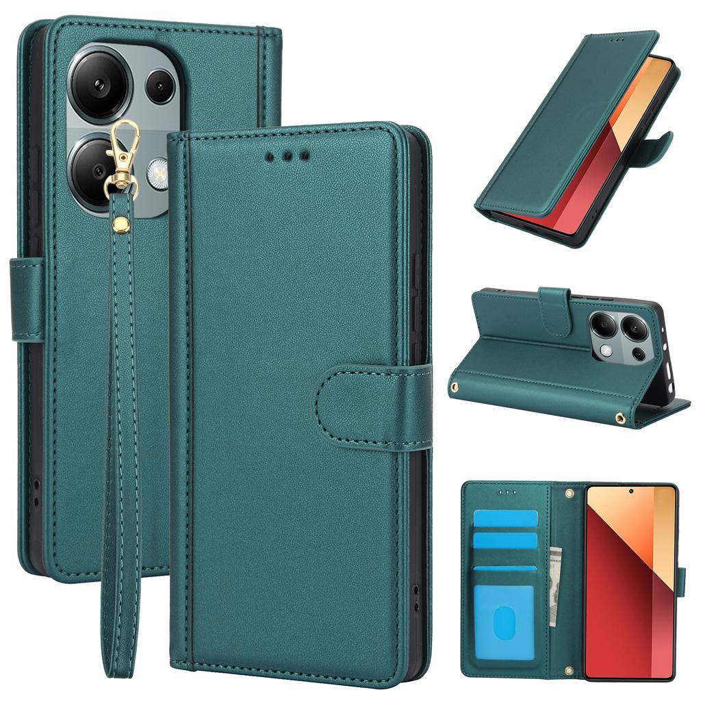 SY-003 For Xiaomi Poco M6 Pro 4G/Redmi Note 13 Pro 4G Case PU Leather Stand View Phone Wallet Cover with Hand Strap