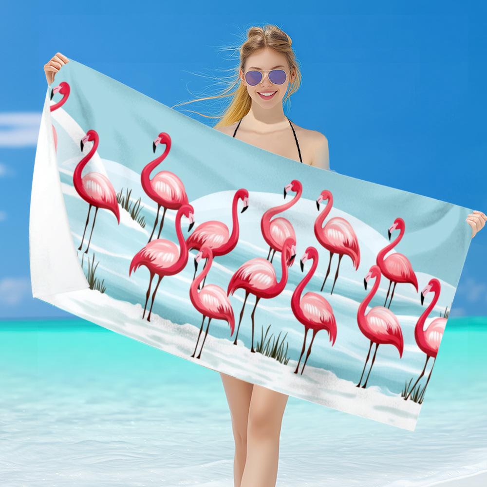 Tropical Paradise Beach Towel - Pink Flamingo & Palm Tree Print, Lightweight Quick-Drying Towel for Sunbathing & Beach Party 50x100cm