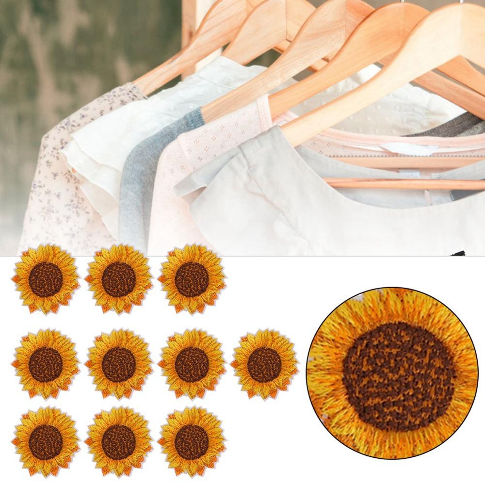 20 Stück DIY Bastel Sonnenblumen Stickerei Aufnäher Stickerei Zubehör Aufnäher zum Aufnähen Kleidung Dekoration