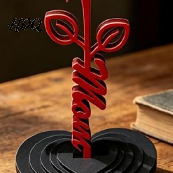 Romantic Rose Decoration And Heart Sculpture 3D Printed Red Ornament Mom Stem Detachable Flower Statue Mother's Day Birthday Gift for from Daughter