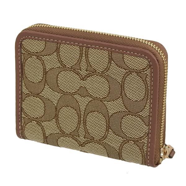 Dámská peněženka Bifold s kulatým zipem, kompaktní kožená CH389, malý zip [Coach] (KHAKI/SEDLOVÁ MULTI/Hnědá) Dámské [položka]