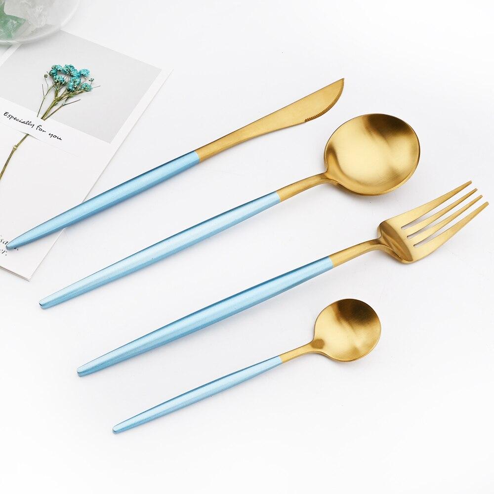 11 Pcs Black Gold Stainless Steel Tableware Cutlery Set 304 Spoon Knife Fork Flatware Set Silverware Kitchen Home Dinnerware Set