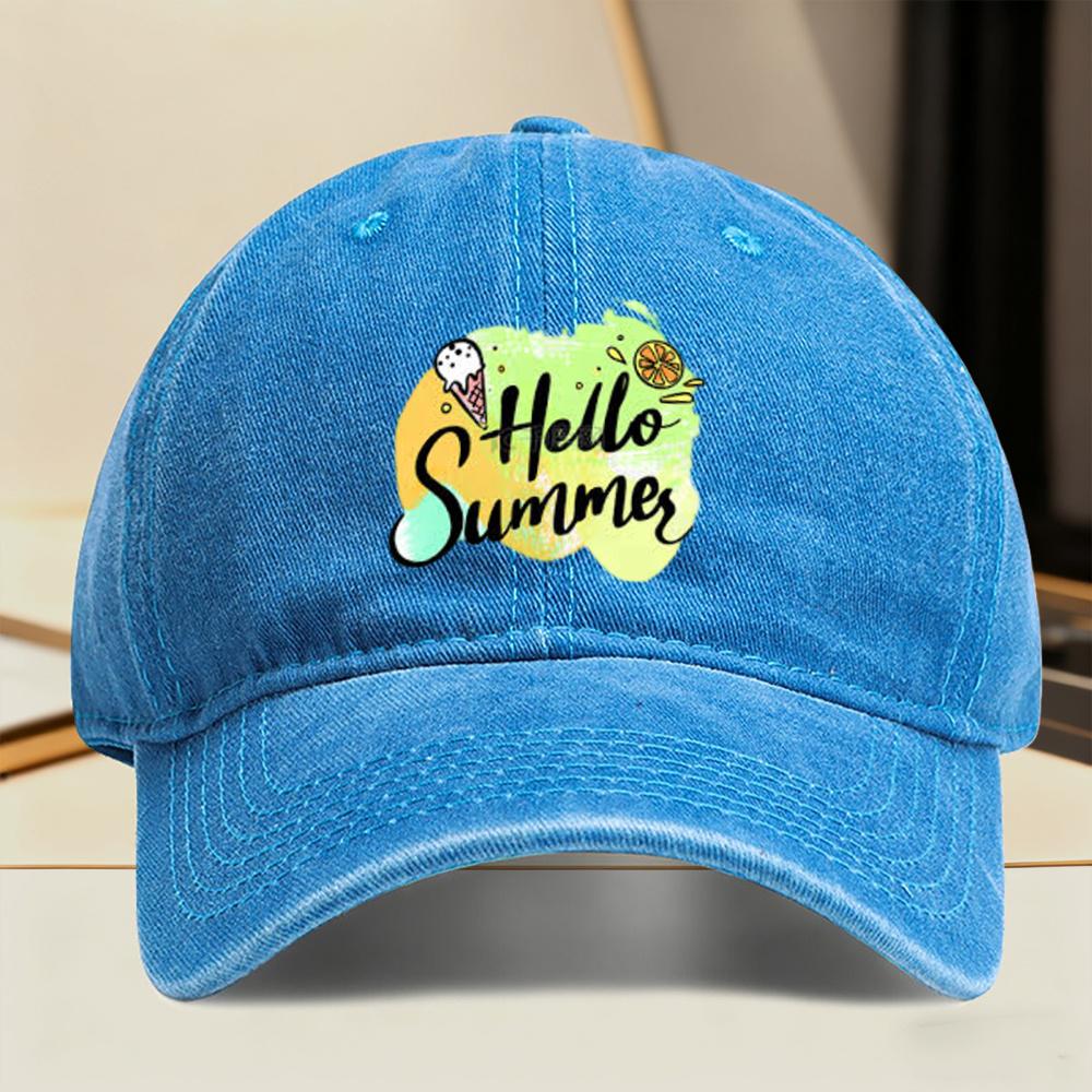 Hello Summer Ice Cream Lemon Print Baseball Cap Polyester Casual Adjustable Outdoor Headwear