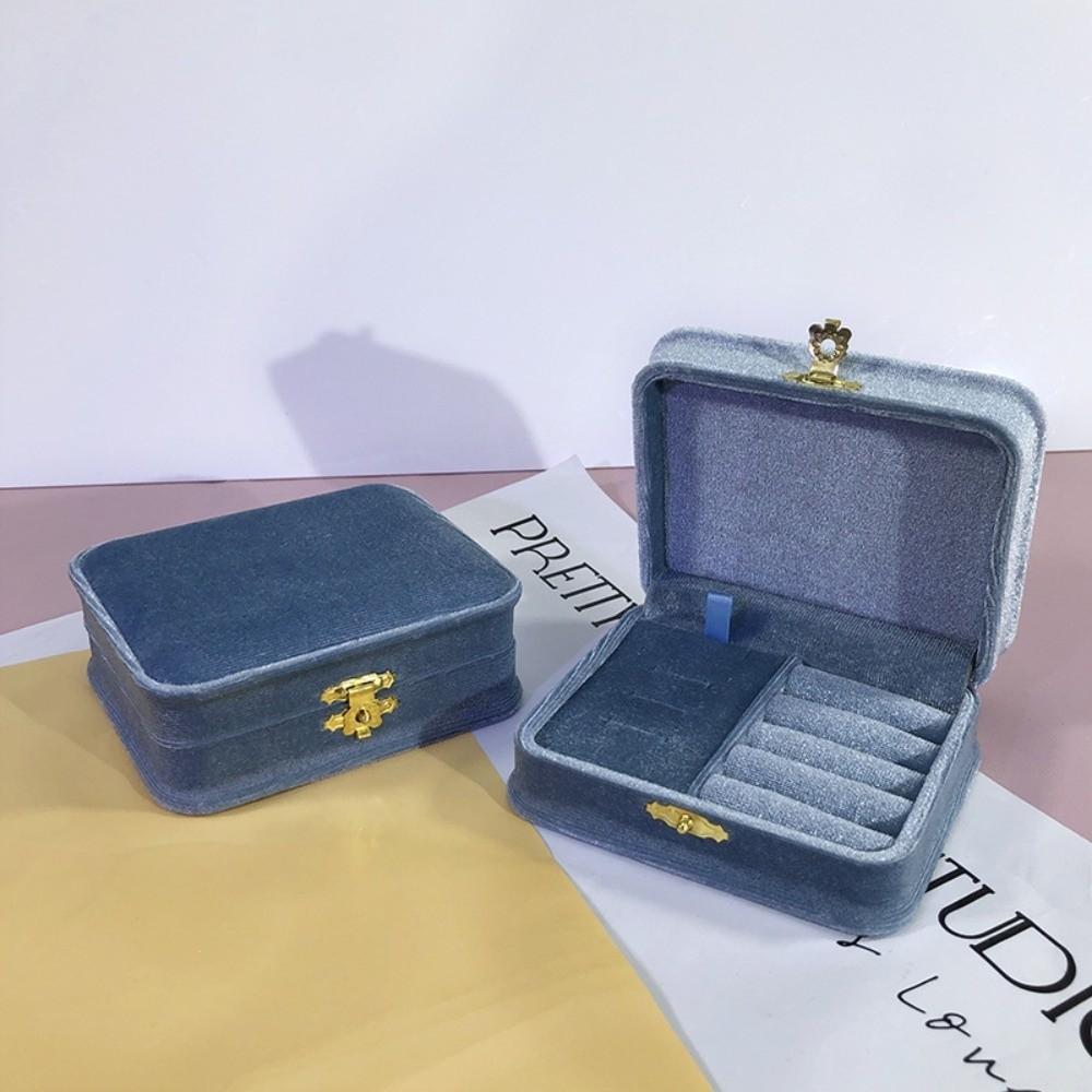 New Velvet Flocking Jewelry Storage Case Elegant Portable Jewellery Organizer Sturdy Buckle Compact Storage Box Jewelry Storage синий