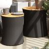 Vidaxl Garden Tables, 2 Pcs, Wooden Tops, Black, Poly Rattan
