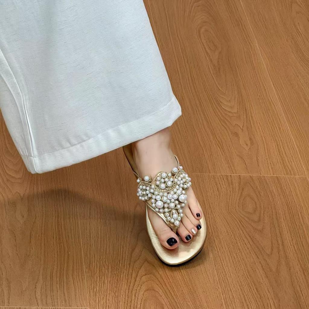 Ladies' Pearl Fairy Slimming Women's Style Flip Flops Sandals Summer Dress French Retro Bohemian Roman Women's Shoes
