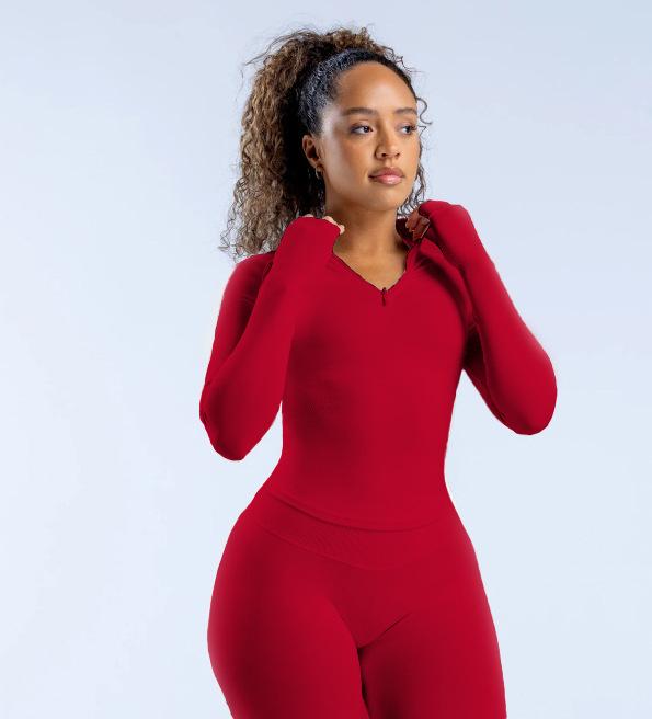 Women's Slim-Fit Quick-Dry Yoga Top - Half-Zip Long-Sleeve Sportswear