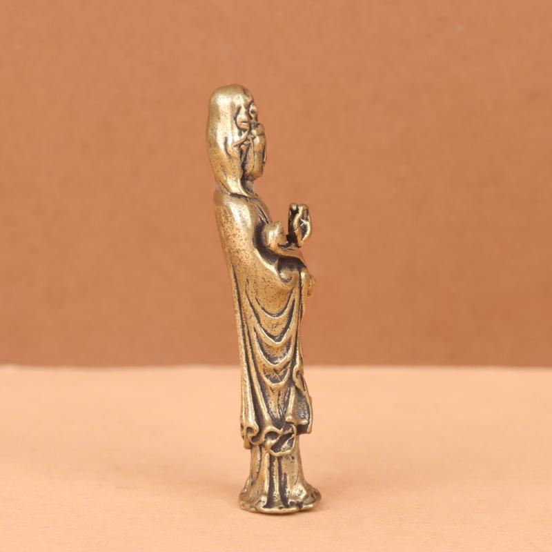 Retro Messing Guan Yin Anhänger Schlüsselanhänger Handpoliert Kupfer Figurinen für Autoschlüssel Rucksack Zubehör Geschenk
