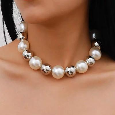 Tooxika Kişiselleştirilmiş Abartılı Metal Küre Büyük İnci Kolye Basit Soğuk Rüzgar Punk Retro Köprücük Kemiği Zinciri Kolye