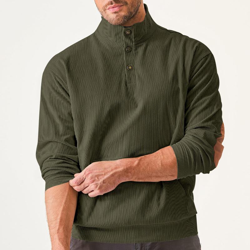 Autumn Men's Casual Stand-Collar Long-Sleeved Corduroy Sweatshirt with Pockets