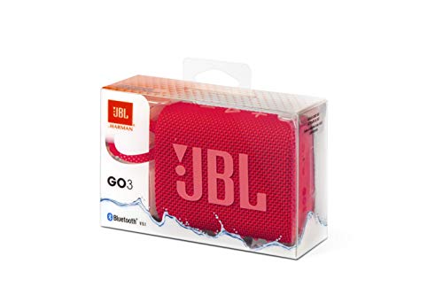 JBL GO3 Bluetooth Speaker, USB C Charging, IP67 Dustproof and Waterproof, Passive Radiator, Portable, 2020 Model, Red (JBLGO3RED)