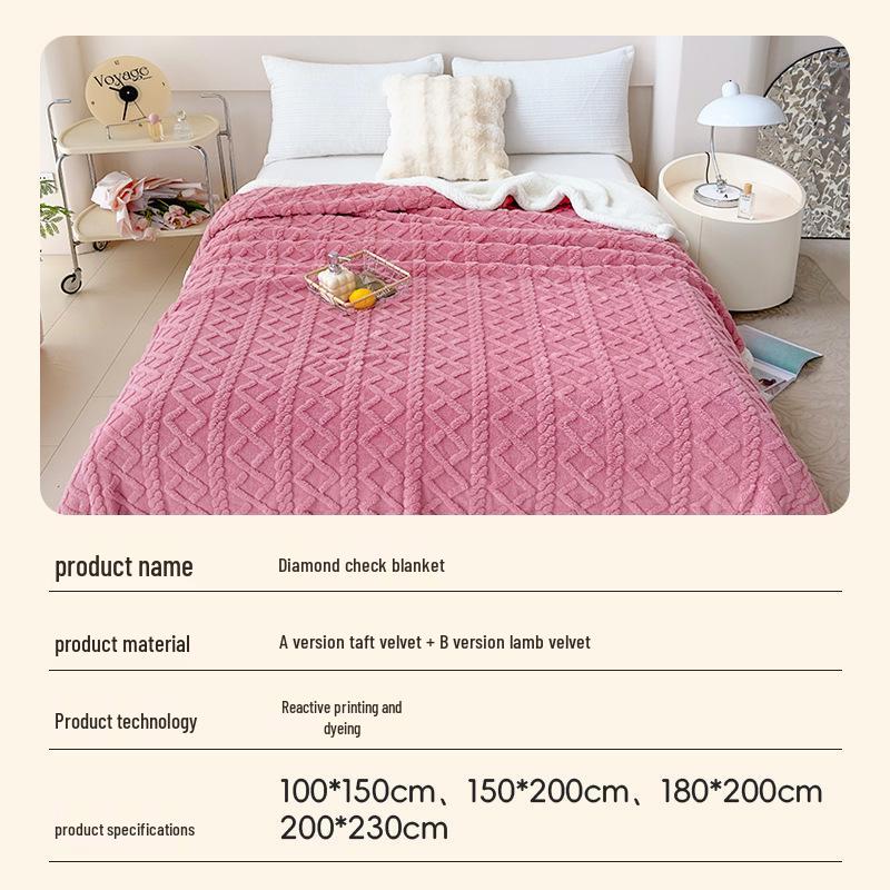 Lambswool Plush Diamond Plaid Winter Blanket, Thick & Warm, Customizable