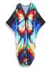 EDOLYNSA 2024 Plus Size Colorful Butterfly Printed Hand-knit V Neck Casual Kaftan Women House Dress Summer Beachwear Swimsuit Cover Up Q1634