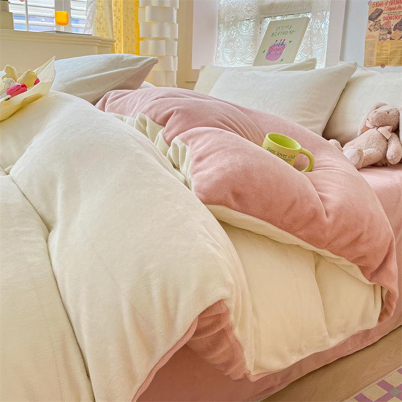 G5Z Milk Fleece 4-Piece Bedding Set: Thick, Warm, Anti-Static, Double-Sided for Autumn/Winter. Includes Single Duvet Cover.