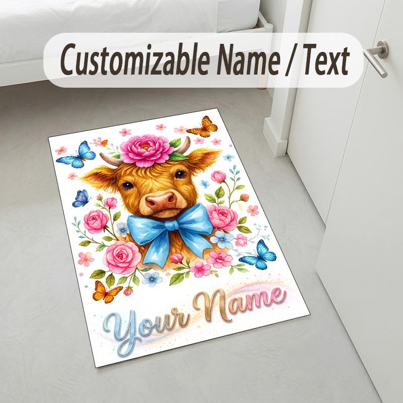 Butterfly Theme Crystal Velvet Rug Personalized Custom Name Text Soft Floor Mat Home Decor