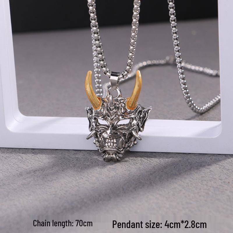 European & American Gothic Horned Ghost Mask Pendant Necklace - Retro Halloween Gift