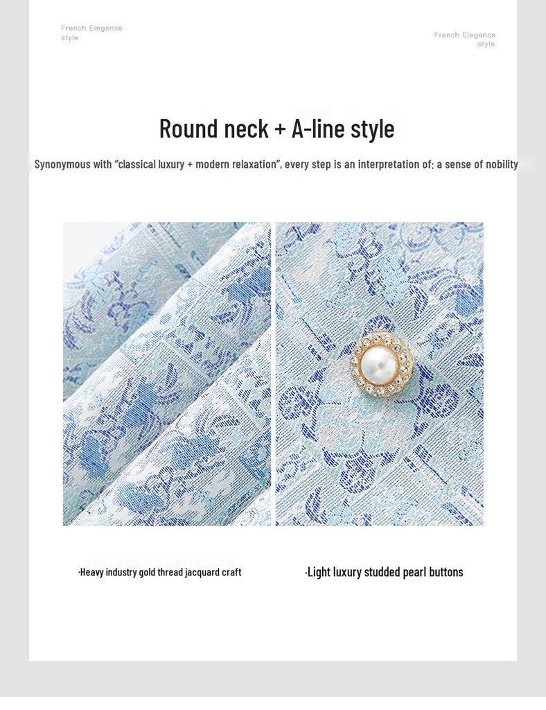 Chinese Gold Silk Jacquard A-Line Dress: Elegant Short Sleeve, Slimming, High Quality Women's Summer Style