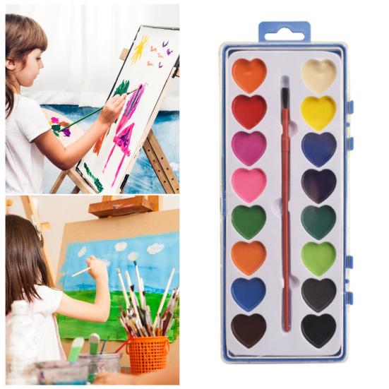 Valentine's Day Watercolor Paint Colors Heart-Shaped Paintbrush Washable Watercolor Paints with Set 16 Paints for Parties