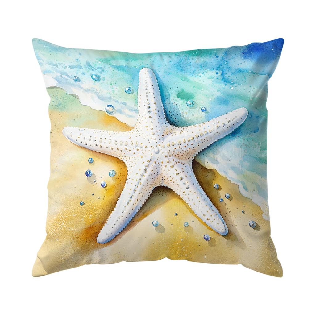 1/4pcs Watercolor Beach Illustration Cushions Pillowcase Polyester Cushion Cover Throw Pillow Pillowcover Home Car Sofa Decor