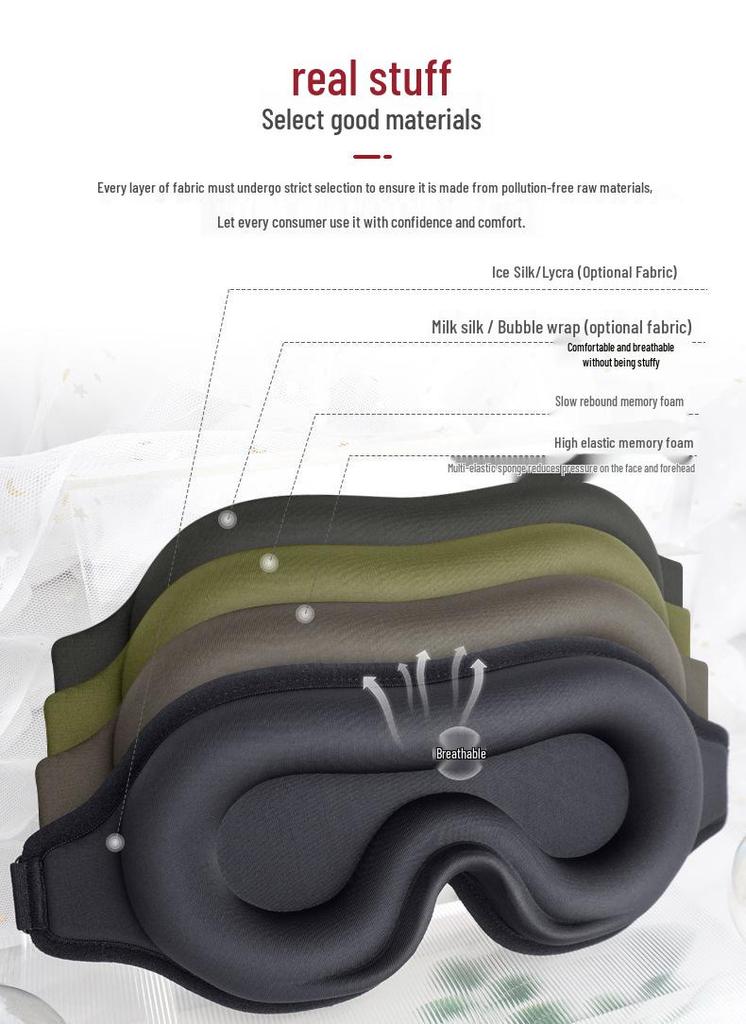 3D Light Blocking Eye Mask - Ice Silk, Pressure-Free for Office, Nap, Travel, Men & Women