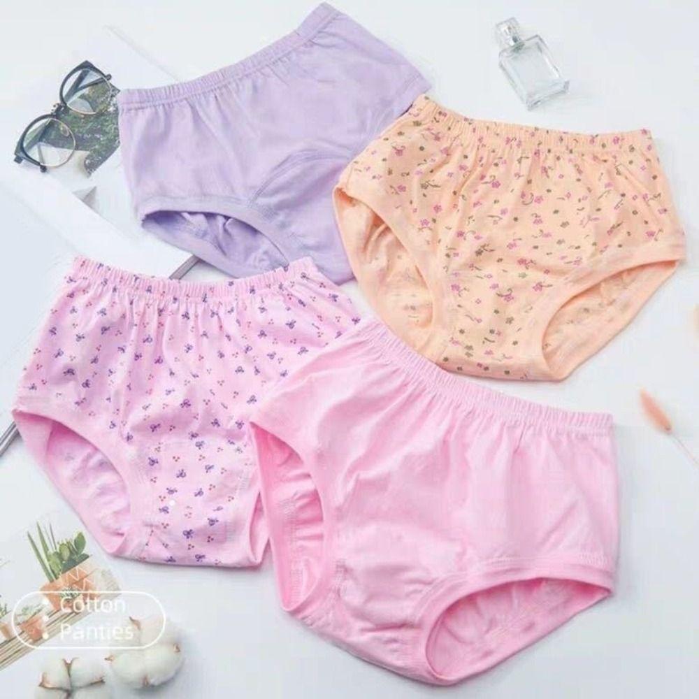 5PCS High Waist Elderly Plus Size Briefs Breathable Women Underwear Flower Cotton Panties Gifts