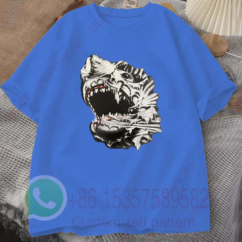 Scary Shark Mens Tshirt Summer Tracksiut Roundneck Pullovers Shortsleeved Tops Harajuku Cotton Sweatshirt Casual Streetwear