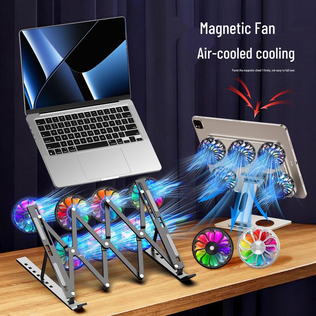 Magnetic Cooling Laptop & Tablet Stand with Silent Phone Holder & LED Lights