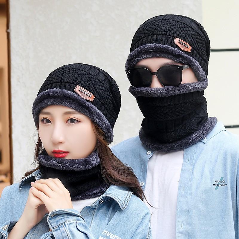 Men's and women's hats winter green warm thickened knitted wool hats fleece autumn and winter cotton hats cold scarf ear protectors