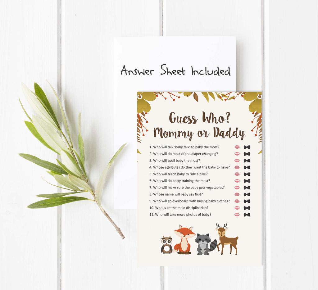 Inkdotpot Mommy Or Daddy Who Said it Game Gender Neutral Jungle Animal Fun Baby Shower Game Party Supply Set of 50 -HG67