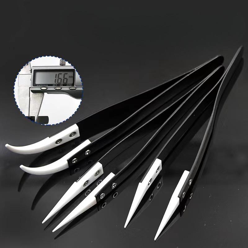 3Pcs/set Clamping Ceramic Tweezers, Stainless Steel Contrast Tweezers, Anti-magnetic and Anti-acid Precision Clamping Pointed Elbow Clamping Tool