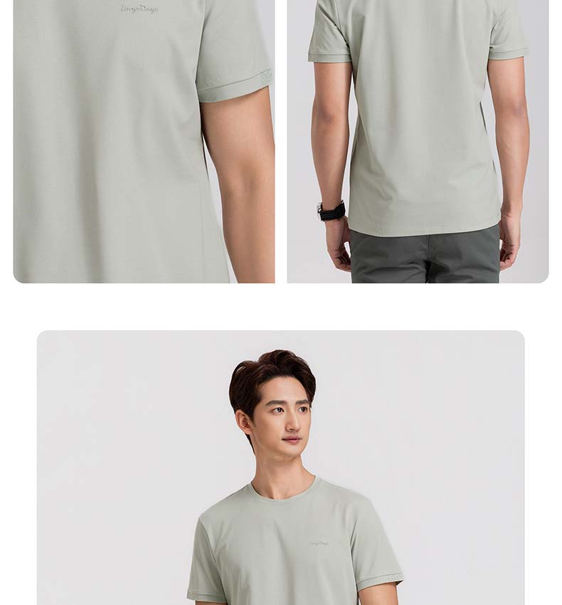 [Skin friendly and elastic] Langdeng men's round neck T-shirt summer long staple cotton short sleeved top breathable sports base shirt