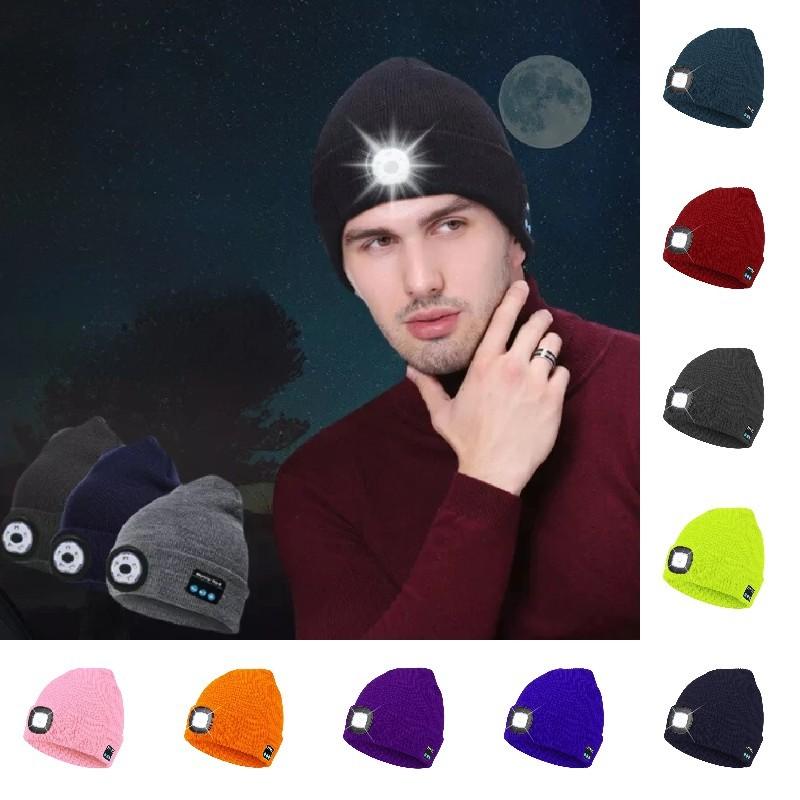 Outdoor Usb Rechargeable Bluetooth Knitted Beanie Hat With Music And Light Features For Winter Comfort