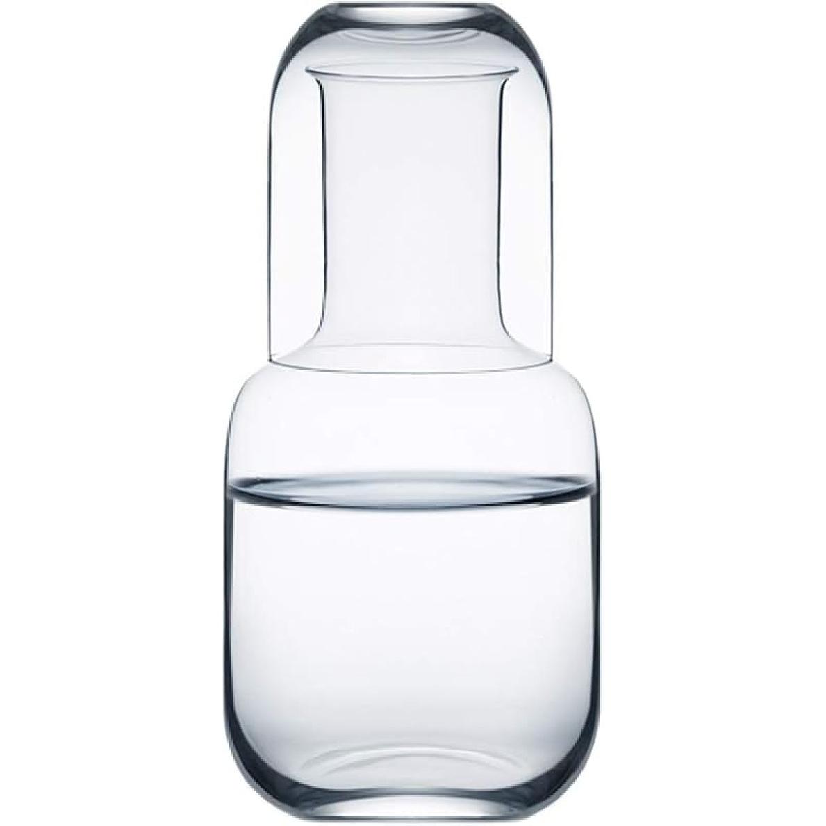 Sizikato 25 Oz Vertical Stripes Clear Glass Bedside Night Water Carafe with Tumbler Glass.