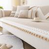 Waterproof Striped Sofa Cushion With Wool Balls Soft Pet Friendly Chenille Anti Slip Sofa Cover Dustproof Corner Couch Covers