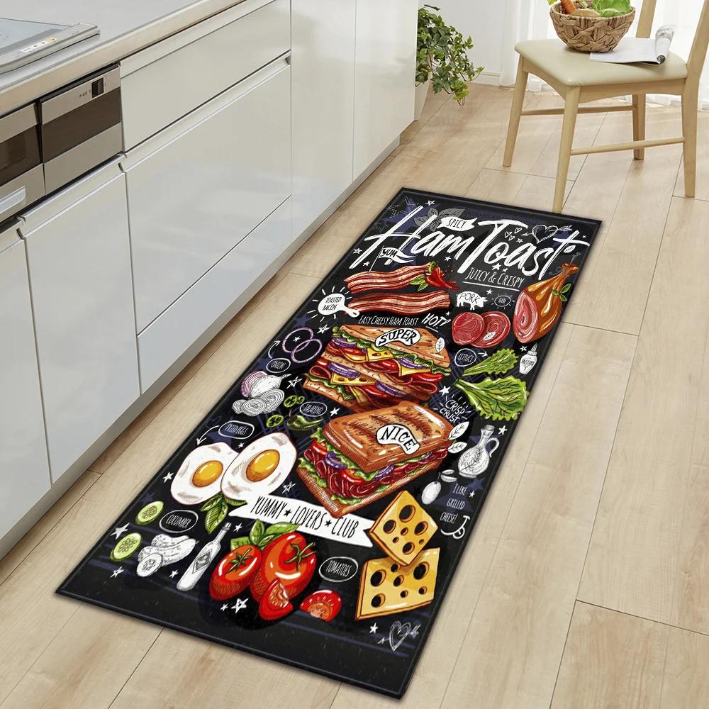 

Kitchen Theme Food Pattern Long Runner Mat Anti Slip Oil Proof Waterproof Soft Durable Home Decoration Carpet for Cooking Area 40X60CM