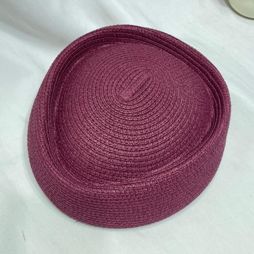 Элегантная шляпа стюардессы Классическая винтажная шляпа от солнца Модная соломенная беретка Шляпа Униформа авиакомпании красный/фиолетовый