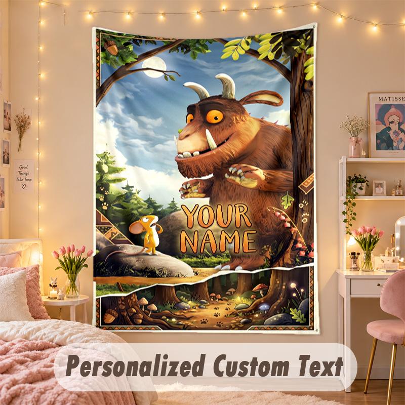 Arazzo Personalizzato su Misura, Stampa The Gruffalo Testo con Nome Personalizzato Arte da Parete da Appendere per Camera da Letto