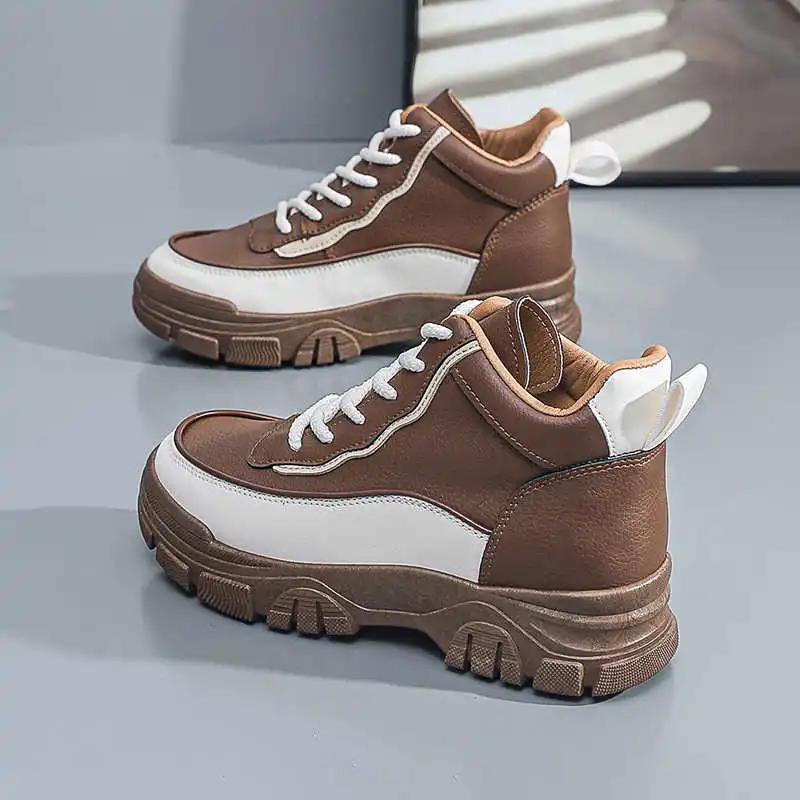 Fashion Natural Leather Autumn Women's Luxury Boot Casual Sneakers Beige Black And White Woman Shoes Sports Excercise Sport