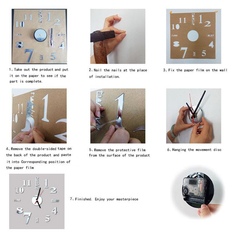Number Wall Diy Clock 3d Mirror Sticker Modern Home Office Decor Art Decal